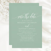 Stoffige Mint Elegante Calligrafie Bewaar de Datum Save The Date