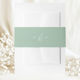Stoffige Mint Elegante Eenvoudige Monogram Huwelij Uitnodigingen Wikkel