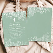 Stoffige Mint en Witte Bloemendoop Kaart