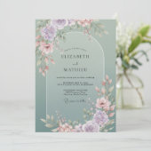 Stoffige Mint Wilde Bloemen Bruiloft Kaart (Staand voorkant)
