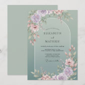 Stoffige Mint Wilde Bloemen Bruiloft Kaart (Voorkant / Achterkant)