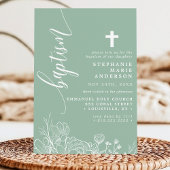 Stoffige Mint Witte Bloemige Elegante Script Doopf Kaart