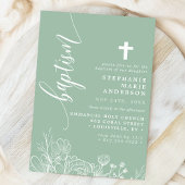 Stoffige Mint Witte Bloemige Elegante Script Doopf Kaart