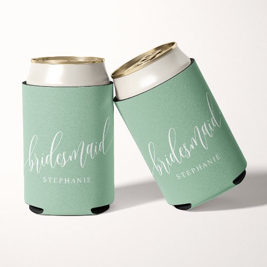 Stoffige Mintgroene Bruidsmeisje Modern Schrift Blikjeskoeler