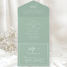 Stoffige Mintgroene Eenvoudige Moderne Script All In One Uitnodiging