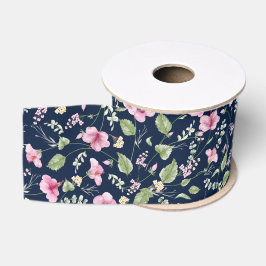 Stoffige Navy Blau Roze Hibiscus Bloei Trouw Bruil Grosgrain Lint
