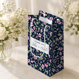 Stoffige Navy Blau Roze Hibiscus Bloei Trouw Bruil Klein Cadeauzakje