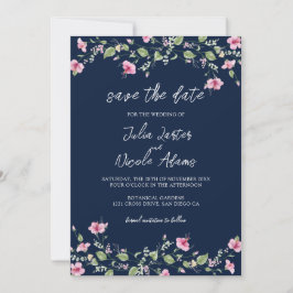 Stoffige Navy Blau Roze Hibiscus Bloei Trouw Bruil Save The Date