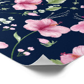 Stoffige Navy Blau Roze Hibiscus Bloeiende Trouw B Poster (Hoek)