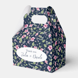 Stoffige Navy Blauwe Roze Hibiscus Bloei Trouw Bru Bedankdoosjes