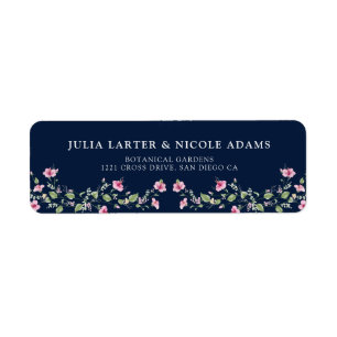 Stoffige Navy Blauwe Roze Hibiscus Bloei Trouw Bru Etiket