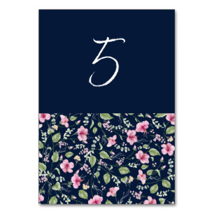 Stoffige Navy Blauwe Roze Hibiscus Bloesem Trouw B Kaart
