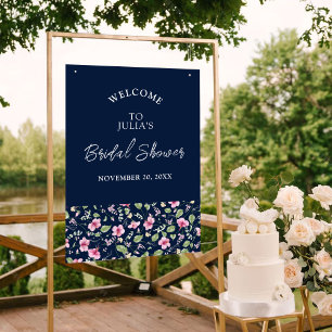 Stoffige Navy Blauwe Roze Hibiscus Bloesem Trouw B Poster
