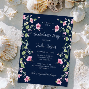 Stoffige Navy Blauwe Roze Hibiscus Meisjesuitje Fe Kaart