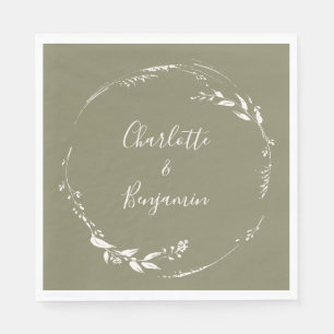 Stoffige Olijf Bloemenkrans Calligrafie Gepersonal Servet