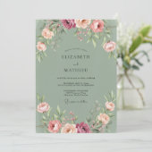 Stoffige Olijf Ranunculus Eucalyptus Bruiloft Kaart (Staand voorkant)