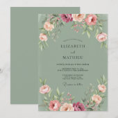 Stoffige Olijf Ranunculus Eucalyptus Bruiloft Kaart (Voorkant / Achterkant)