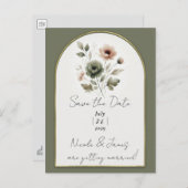 Stoffige Olijf Roze & Goud Waterverf Bloemen Aankondigingskaart (Voorkant / Achterkant)