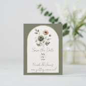 Stoffige Olijf Roze & Goud Waterverf Bloemen Aankondigingskaart (Staand voorkant)