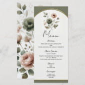 Stoffige Olijf Roze & Gouden Waterverf Bloemenmenu Menu (Voorkant / Achterkant)