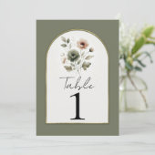 Stoffige Olijf Roze Gouden Waterverf Bloementafel Kaart (Staand voorkant)