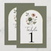 Stoffige Olijf Roze Gouden Waterverf Bloementafel Kaart (Voorkant / Achterkant)