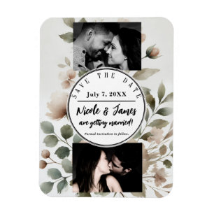 Stoffige Olijf & Roze Waterverf Bloemige Save the  Magneet