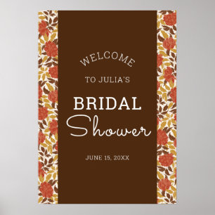 Stoffige oranje pioen bloemen vallen bruidsdouche poster