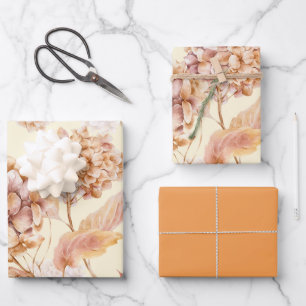 Stoffige Oranje Roze Bloemen Elegant Modern Patroo Inpakpapier Vel