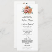 Stoffige Oranje Rozen Wijnorchideeën Trouwceremoni Programmakaart (Voorkant / Achterkant)