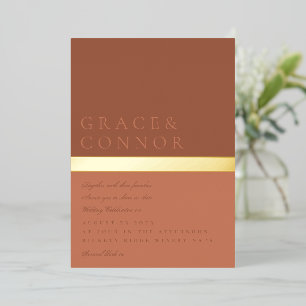 Stoffige Oranje Terracotta Gouden Folie Streep Bru Uitnodiging