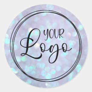 Stoffige Paarse Aqua Holografische Bokeh Logo Ronde Sticker