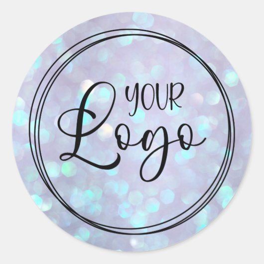 Stoffige Paarse Aqua Holografische Bokeh Logo Ronde Sticker (Voorkant)