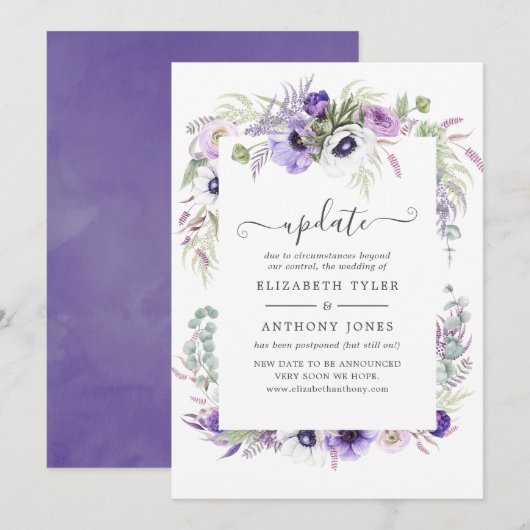 Stoffige Paarse Aquarel Bloemen Bruiloft Update Kaart (Voorkant / Achterkant)