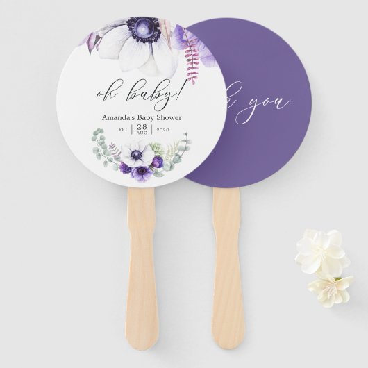Stoffige Paarse Baby Shower Handwaaier (Voorkant en achterkant)