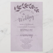 Stoffige Paarse bladeren budget bruiloft programma (Voorkant)