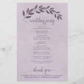 Stoffige Paarse bladeren budget bruiloft programma (Achterkant)