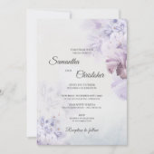 Stoffige paarse blauw bruin ivoor bloemenbruiloft kaart (Voorkant)