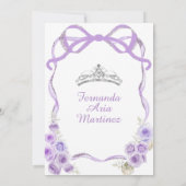 Stoffige Paarse Bloemen Boog Lint Zilver Mis Quinc Kaart (Achterkant)