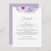 Stoffige Paarse Bloemen Bruiloft Informatie Informatiekaartje (Voorkant / Achterkant)
