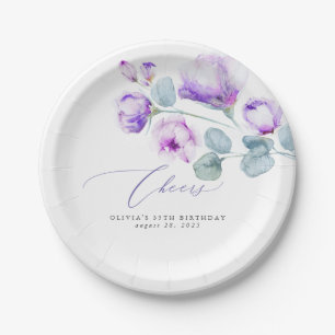 Stoffige paarse bloemen Elegant Romantisch Papieren Bordje