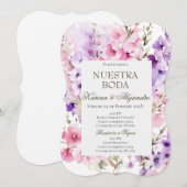 Stoffige Paarse Bloemen Elegante Boho Huwelijksuit Kaart (Voorkant / Achterkant)