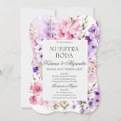 Stoffige Paarse Bloemen Elegante Boho Huwelijksuit Kaart (Voorkant)