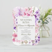 Stoffige Paarse Bloemen Elegante Boho Huwelijksuit Kaart (Staand voorkant)