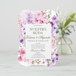 Stoffige Paarse Bloemen Elegante Boho Huwelijksuit Kaart