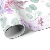 Stoffige paarse bloemen Eucalyptus bladeren botani Cadeaupapier (Rol Hoek)