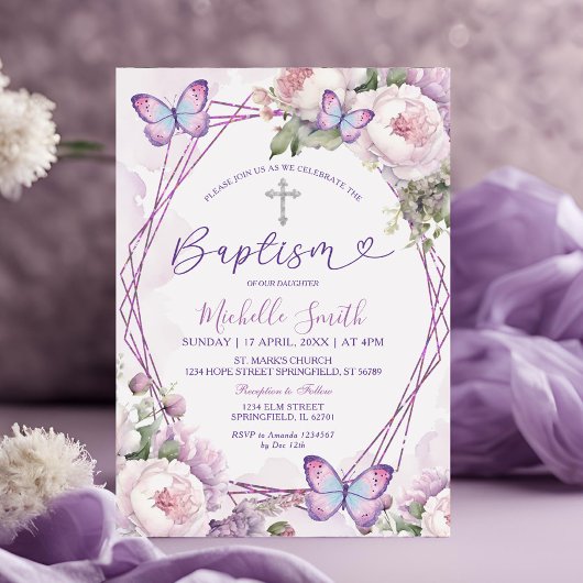 Stoffige Paarse Bloemen Vlinder Meisje Zilveren Do Kaart