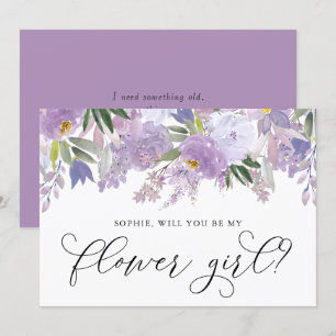 Stoffige Paarse Bloemen Wil Je Mijn Bloemenmeisje Kaart