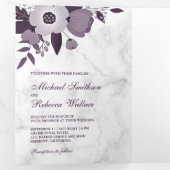 Stoffige Paarse Bloemen Witte Marmeren Foto bruilo Drieluik Uitnodiging (Binnenzijde eerst)