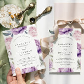 Stoffige Paarse Bloemenboog Rustieke Bruiloft Kaart